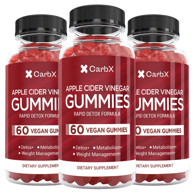 Carbx Apple Cider Vinegar Gummies - Rapid Detox Formula - Weight Management & Boosts Metabolism - Helps Detox and Cleanse - Gluten & GMO Free - Vegan Friendly (3-Bottles)