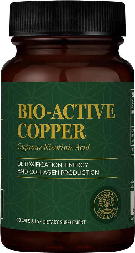 Global Healing Bio-Active Copper Supplement Cu1 - Cuprous Nicotinic Acid Helps Detox Body from within - Supports Immune System & Red Blood Cell - Niacin Vitamin B3 Chelated Copper - 30 Capsules