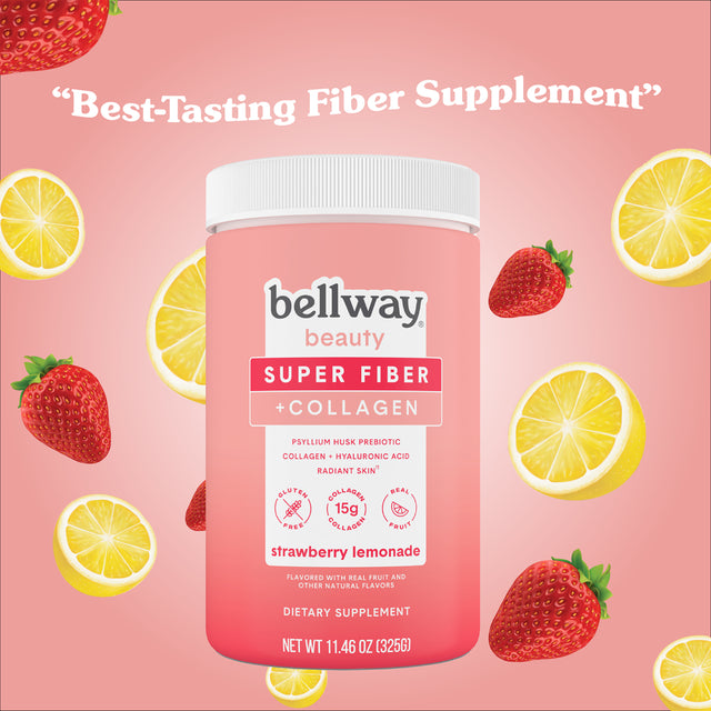 Bellway Super Fiber + Collagen, Sugar-Free Psyllium Husk Fiber Supplement, Strawberry Lemonade, 11.5 Oz