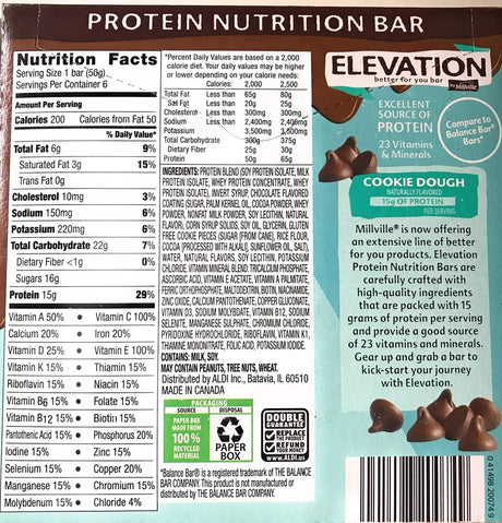 Millville Elevation Advanced Protein Nutrition Cookie Dough Endulgent Bars - 6 Ct.