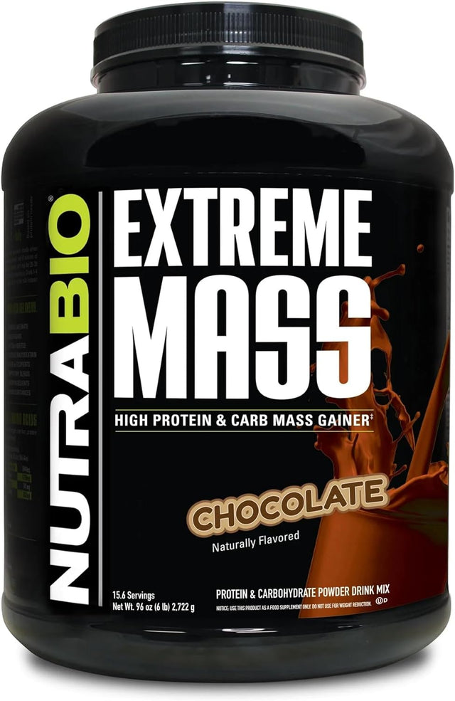 Nutrabio Extreme Mass - 53G Protein - Advanced Anabolic Muscle Mass Gainer Protein - High Calorie - Full Spectrum Amino Acid - Chocolate, 6 Pound