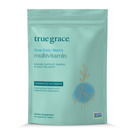 True Grace One Daily Men’S Multivitamin Fermented Minerals, Organic Adaptogens & Mushrooms Whole Body Balance Immune, Endurance, Bone & Heart Support - Non-Gmo, Gluten Free - 90 Vegan Tablets