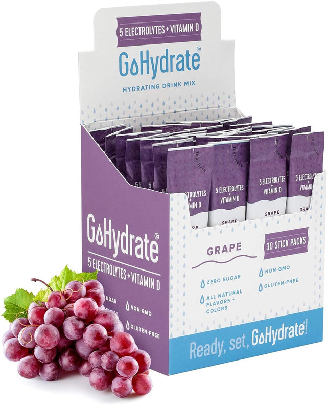 Electrolyte Hydration Drink Mix with Vitamin D, Non GMO Electrolyte Powder Hydration Pack, Lemon Citrus and Grapes Hydration Powder Packets - Gohydrate