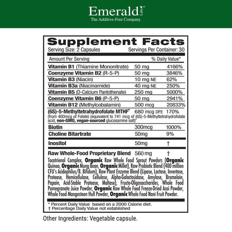 Emerald Labs B-Healthy with Biotin, Vitamin B12 to Support Energy and Immune Health and Support a Decrease Stress and Fatigue - 60 Vegetable Capsules