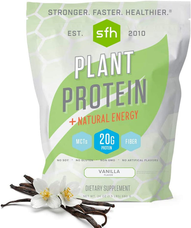 SFH Plant Based Protein (Vanilla) | 20G of Vegan Pea Protein with Mushrooms, Fiber, Mcts for Energy Support & Muscle Recovery | Gluten Free, Soy Free, No Artificial Flavors & No Added Sugar | 1.5Lb