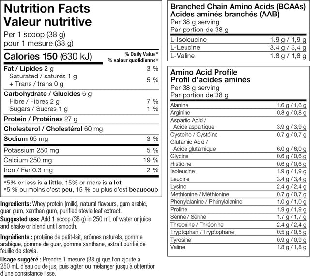 Webber Naturals Whey Protein Powder, Grass Fed, Vanilla Cream Flavour, 30 Servings, 27 G of Protein, 1140 G