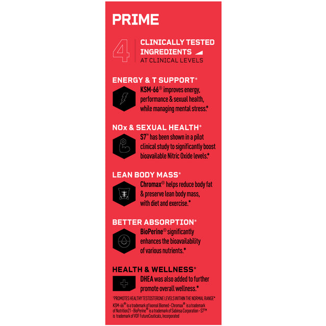 Mdrive Prime - Testosterone Support for Men, Max Energy, Stress Relief and Lean Muscle, KSM-66 Ashwagandha, S7 Nitric Oxide Booster, Bioperine and DHEA, 60 Capsules.