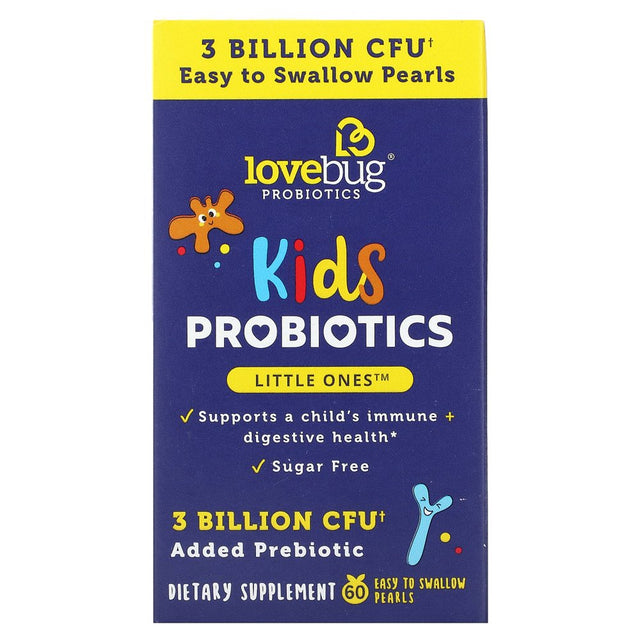 Lovebug Probiotics Kids Probiotics, 3 Billion CFU, 60 Easy to Swallow Pearls