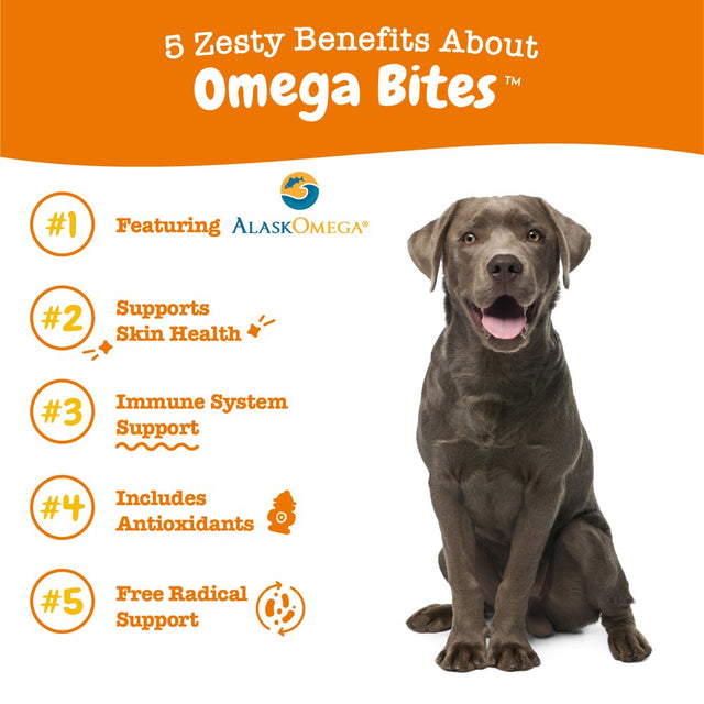 Zesty Paws Skin & Coat Omega Bites for Dogs, with Alaskan Omega Fish Oil for EPA & DHA, Chicken Flavor, 60 Count Soft Chews