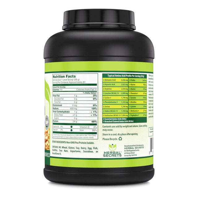 Herbal Secrets Pea Protein Powder - 5 Lbs (Non-Gmo) Unflavored - Supports Lean Mass Muscle - Supports Energy Production - Supports Cardiovascular & Kidney Health*