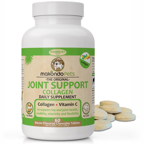 Joint Support Supplement for Dogs and Cats-Bacon Flavor Chewables with Collagen Concentrate and Vitamin C to Help Increase Joints Health, Mobility, Elasticity and Flexibility - 60 Flavored Tablets