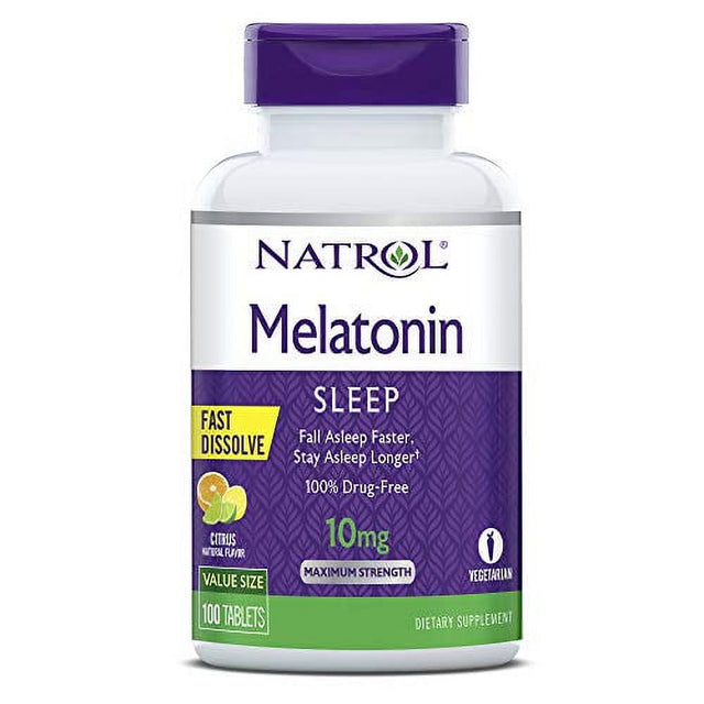 Natrol Melatonin, Fast Dissolve, Maximum Strength, Citrus, 10 Mg, 100 Tablets