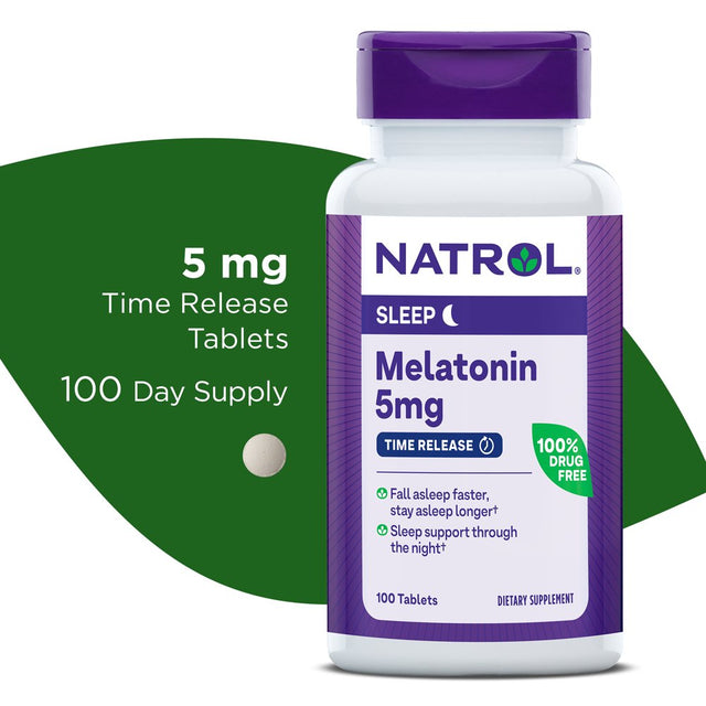 Natrol Melatonin Time Release Sleep Aid Tablets, Drug-Free Supplement, 5Mg, 100 Count