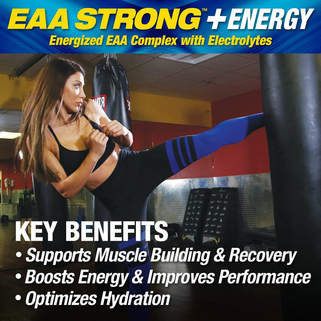 EAA Strong + Energy, Essential Amino Acid Supplement, All 9 Eaas, Bcaas, Electrolytes, Coconut Water, Pre-Workout Enhances Muscle Building, Performance, Recovery, Caffeine, Pina Colada, 30 Servings