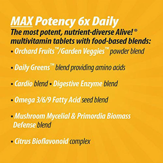 Natureâ€™S Way Alive! Max6 Potency Multivitamin, Whole Body Nutrition, High Potency B-Vitamins, 90 Capsules