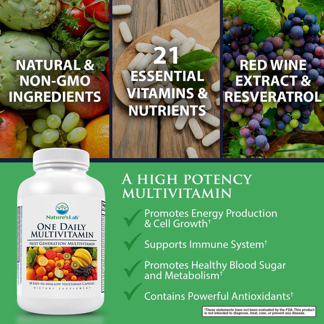 Nature'S Lab One Daily Multivitamin - 60 Capsules (2 Month Supply) - Contains 19 Essential Vitamins & Minerals Including Vitamin C, D3 & Zinc