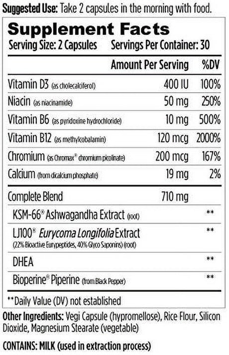 Mdrive Prime - Testosterone Support for Men, Max Energy, Stress Relief and Lean Muscle, KSM-66 Ashwagandha, S7 Nitric Oxide Booster, Bioperine and DHEA, 60 Capsules