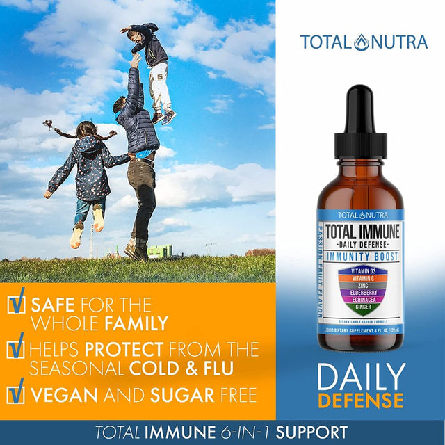 Total Nutra 6-In-1 Liquid Multivitamin Supplement - Immunity Drops - Elderberry, Echinacea & Ginger Defense Support for Adults & Kids - 4 Oz. Passion Fruit.