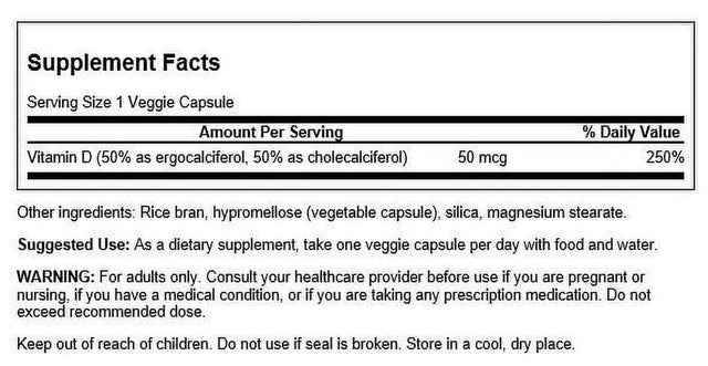 Swanson Vitamin D2 and D3 Complex 2,000 Iu (50 Mcg) 60 Veg Caps 2 Pack