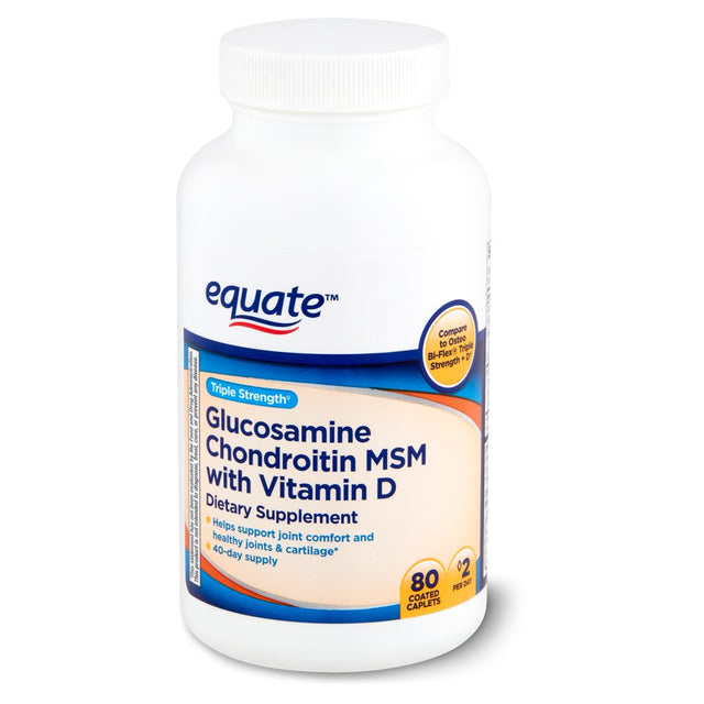 Equate Triple Strength Glucosamine Chondroitin MSM with Vitamin D Dietary Supplement, 80 Count