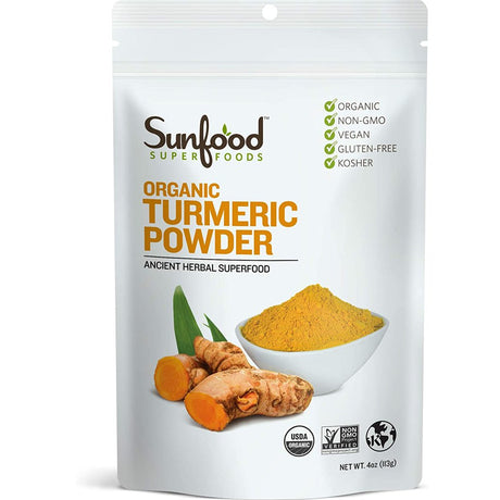 Sunfood Superfoods Organic Turmeric Root Powder Superfood with Curcumin, 4 Oz