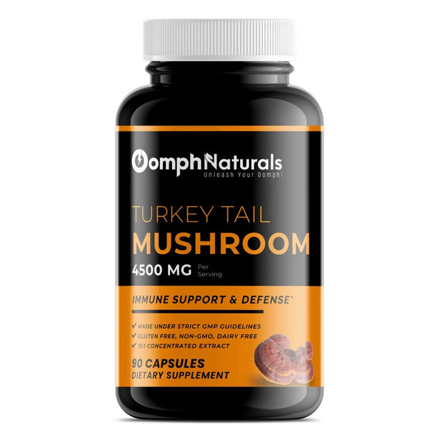 Oomph Naturals Turkey Tail Mushroom Capsules, 4500Mg Extract, 90 Day Supply, Non-Gmo, Gluten Free, Superfood Supplement for Immune Support Gut Health