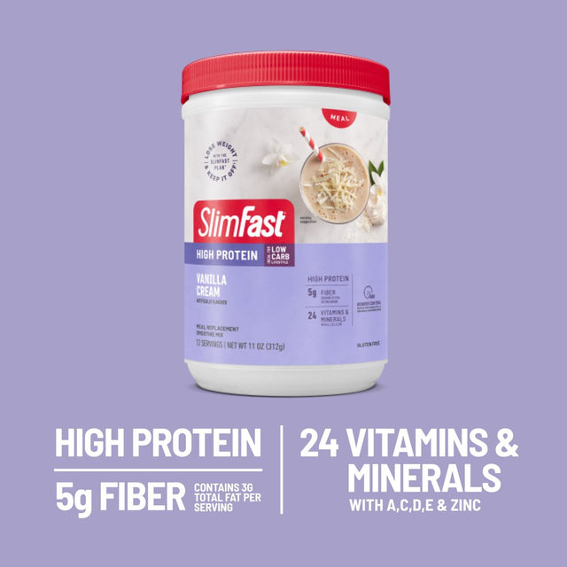 Slimfast High Protein, Vanilla Cream, Meal Replacement Smoothie Mix, 12 Servings