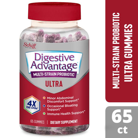 Digestive Advantage 2 Billion CFU Multi-Strain Probiotic Gummies (65 Count), Helps Relieve Minor Abdominal Discomfort & Occasional Bloating*, Supports Digestive & Immune Health*