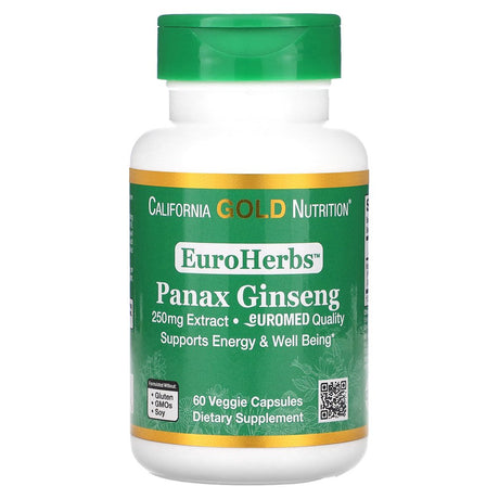 California Gold Nutrition Panax Ginseng Extract, Euroherbs, European Quality, 250 Mg, 60 Veggie Capsules