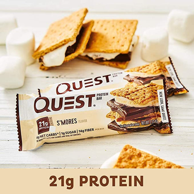 1) Pack of 4 Bars inside - 2.12Oz (60G) Each Net WT 8.5Oz(240G) QUEST PROTEIN BAR S'MORES FLAVOR