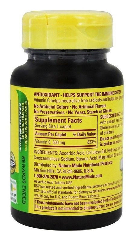 Nature Made, Vitamin C, 500 Mg, 100 Caplets - 3 Packs