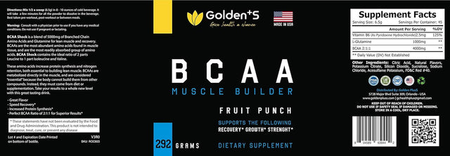 BCAA Sport Powder- All Natural Branched Chain Amino Acids for Energy, Muscle Building, Post Workout Recovery and Strenght - Fruit Punch