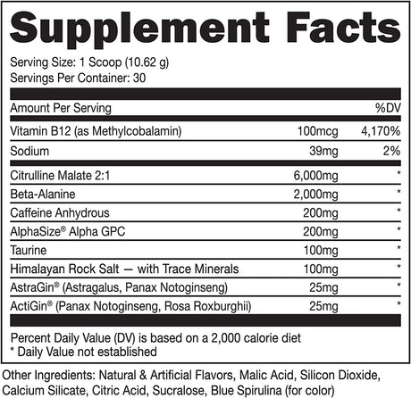 Bucked up Pre Workout 6 Grams Citrulline, 2 Grams Beta Alanine, and 3 Other Registered Trademarked Ingredients (Blue Raz)