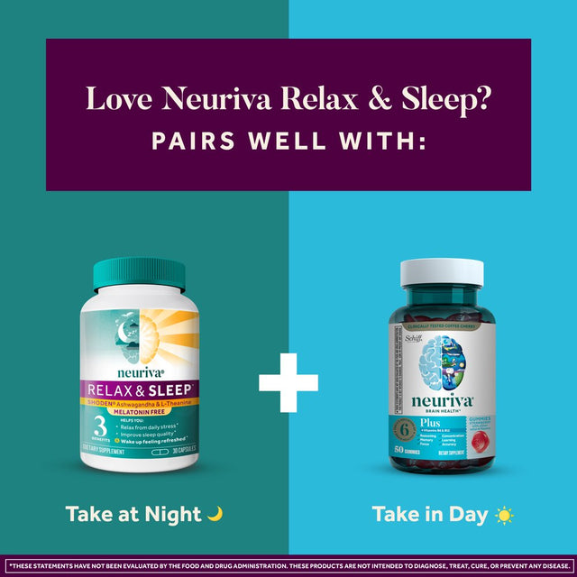 L-Theanine & Ashwagandha Sleep Support Supplement - Neuriva Relax & Sleep (30 Count), Nightly Sleep Support Supplement, Clinically Tested Ashwagandha