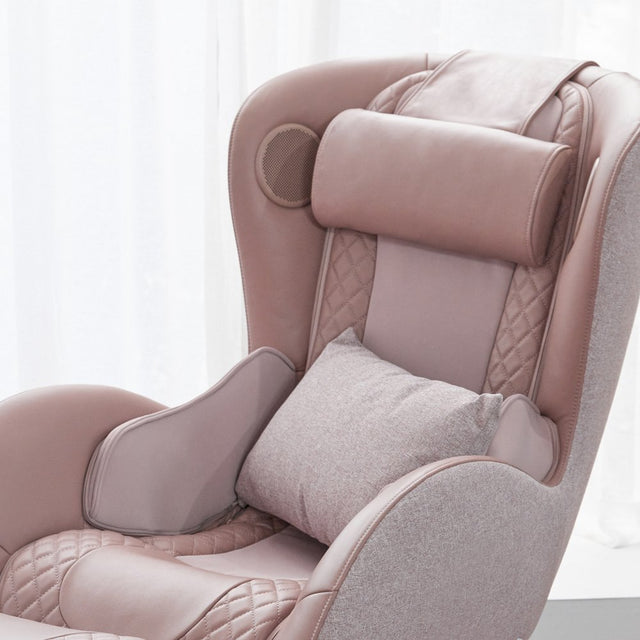 Classic Genuine Leather Massage Chair with Ottoman, Pale Rose