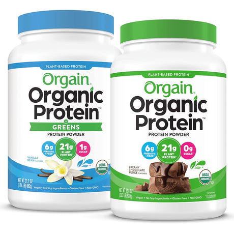 Orgain Organic Plant Based Protein & Greens Powder, Vanilla Bean - 1.94 Pound & Organic Plant Based Protein Powder, Creamy Chocolate Fudge - Vegan, Low Net Carbs, Non Dairy, 2.03 Pound