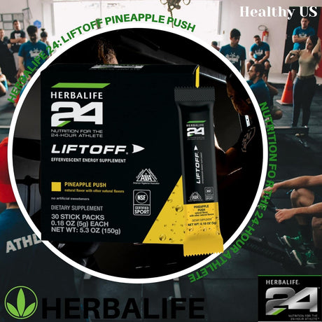 HERBALIFE24 Liftoff: Pineapple Push (30 Stick Packs) Nutrition for the 24-Hour Athlete, Energy Supplement, Natural Flavor with Other Natural Flavors, Certified for Sport, Certified Vegetarian