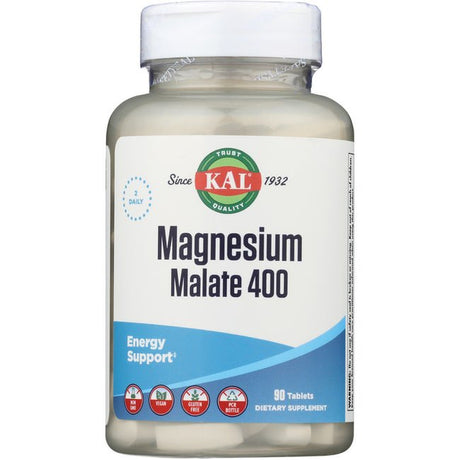 KAL Magnesium Malate 400Mg, Chelated Magnesium Supplement with Malic Acid, Healthy Energy & Muscle Function Support, Enhanced Absorption, Vegan, 60-Day Money Back Guarantee, 45 Servings, 90 Veg Tabs