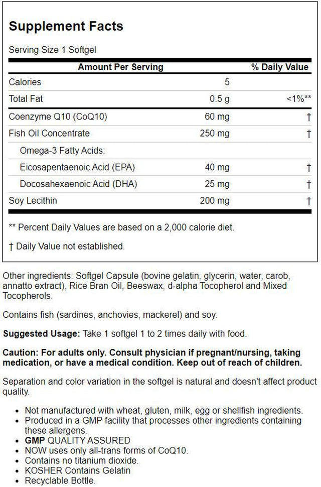 Now Foods Coq10 with Omega-3 Cardiovascular Health, 60Mg, 60Ct