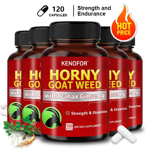 Horny Goat Weed + Ginseng 9350 Mg - Tribulus Terrestris Maca Root Supplement with Ashwagandha, Men Women 1 Bottle