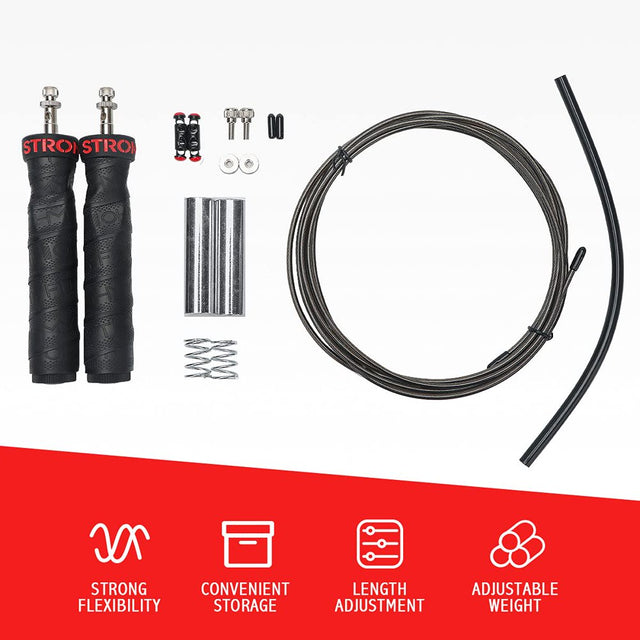 OHMY FIT STRONG Adjustable Speed and Weight Jump Rope, Carbon Steel Fast Speed Clip, Steel Cable, Training Grip Handle with Metal Removable Weights. Fitness Exercise Boxing Skipping Lean Workout