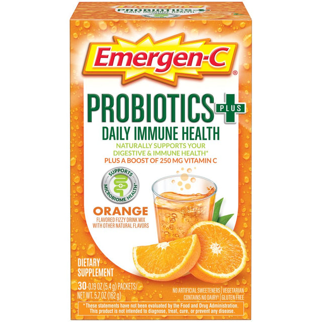 Emergen-C Probiotics plus Digestive Supplement Powder, Orange, 30 Ct