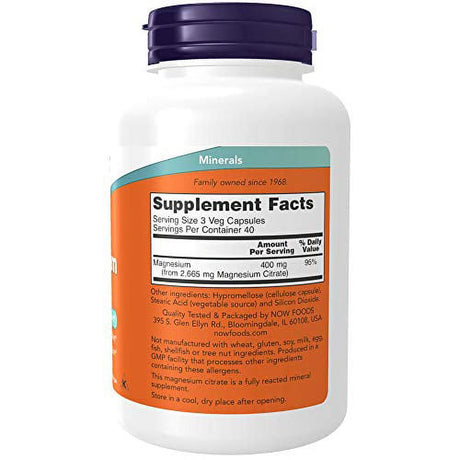 NOW Supplements, Magnesium Citrate, Enzyme Function*, Nervous System Support*, 120 Veg Capsules