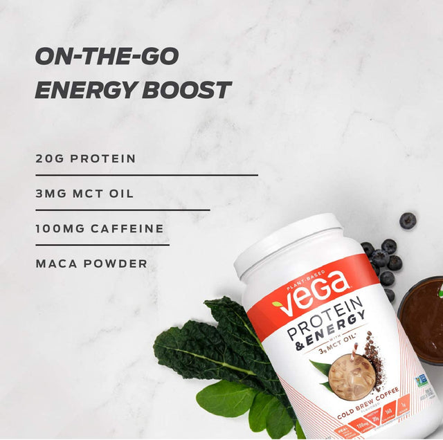 Vega Protein & Energy, Cold Brew Coffee, Plant Based Coffee Protein Powder - Vegan Protein Powder, Keto-Friendly, MCT Oil, Gluten Free, Dairy Free, Soy Free, Non GMO (15 Servings, 1Lb 2.6Oz)