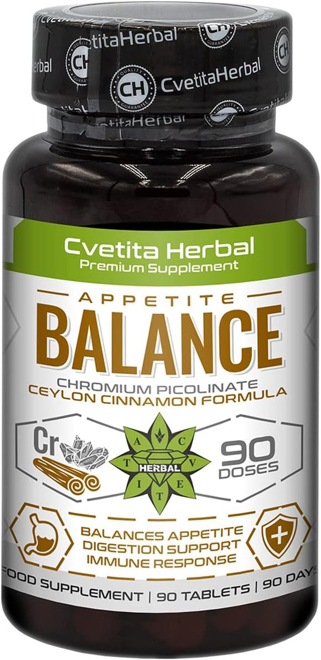 Appetite Balance | Ceylon Cinnamon 150Mg | Chromium Picolinate 100Mcg | 90 Tablets (90 Days Supply) | Premium Supplement to Aid Metabolism of Carbs and Sugar