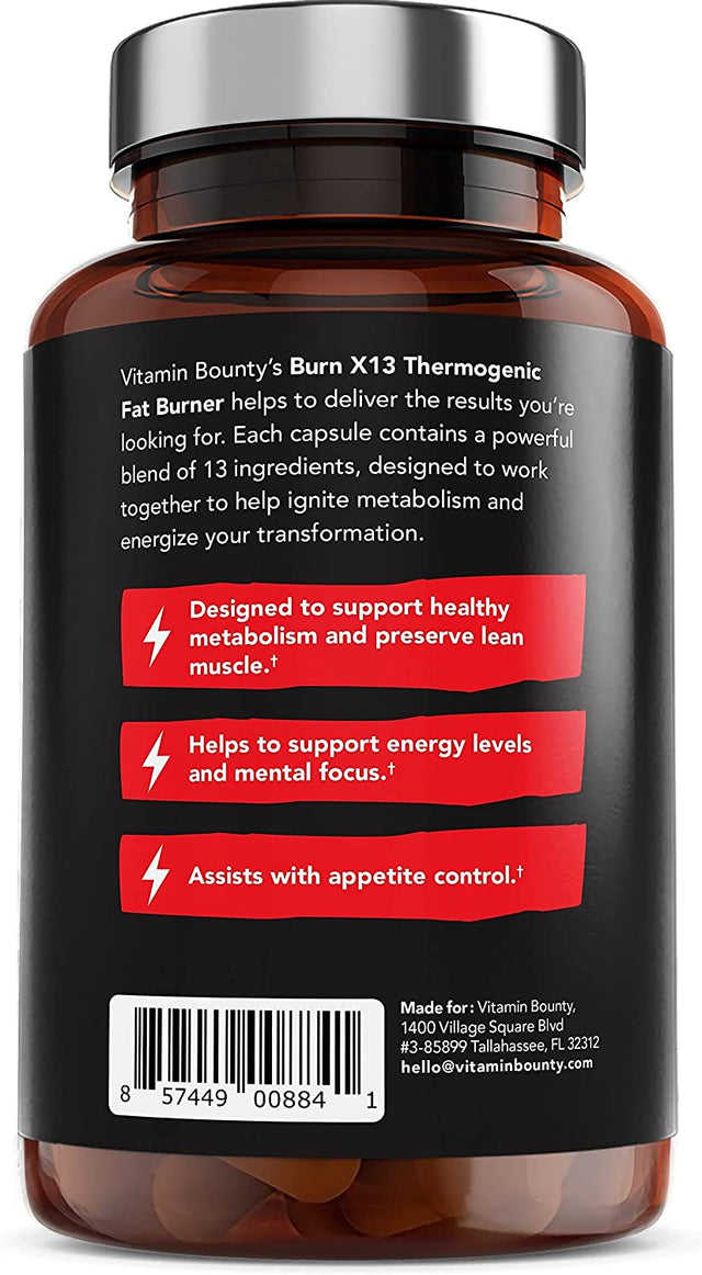 Vitamin Bounty Burn X13 - Thermogenic Fat Burner, Fat Burner for Men, Fat Burners for Women, Thermogenic Warming, Support Muscle Growth, Pumps, Vascularity, and Energy Levels - 60 Capsules