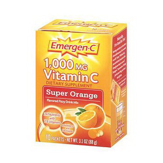 Emergen-C 1000 Mg Vitamin C Fizzy Drink Mix, Super Orange - 10 Ea, 2 Pack