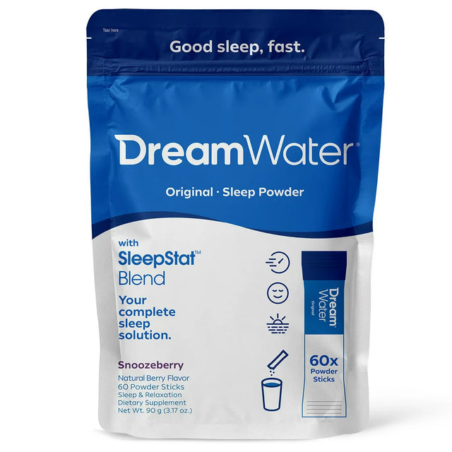 Dream Water Sleep Aid Snoozeberry Powder Packet W/ 5Mg Melatonin, GABA, 5-HTP, 60-Count