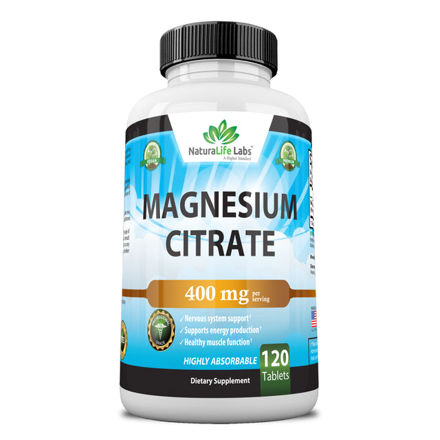 Magnesium Citrate 400 Mg - 120 Tablets Elemental Magnesium Supports Function of Muscles, Bones, Heart Non-Gmo per Serving