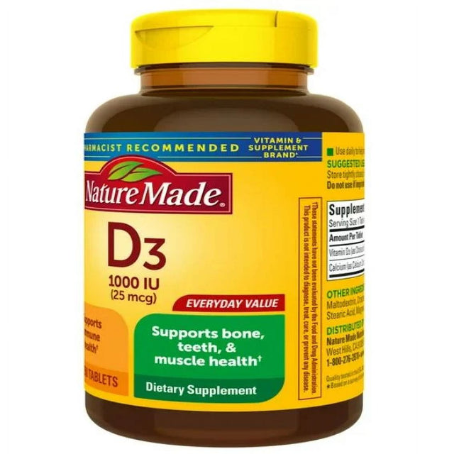 Nature Made Vitamin D3 1000 IU (25 Mcg) Tablets, Dietary Supplement for Bone and Immune Health Support, 350 Count